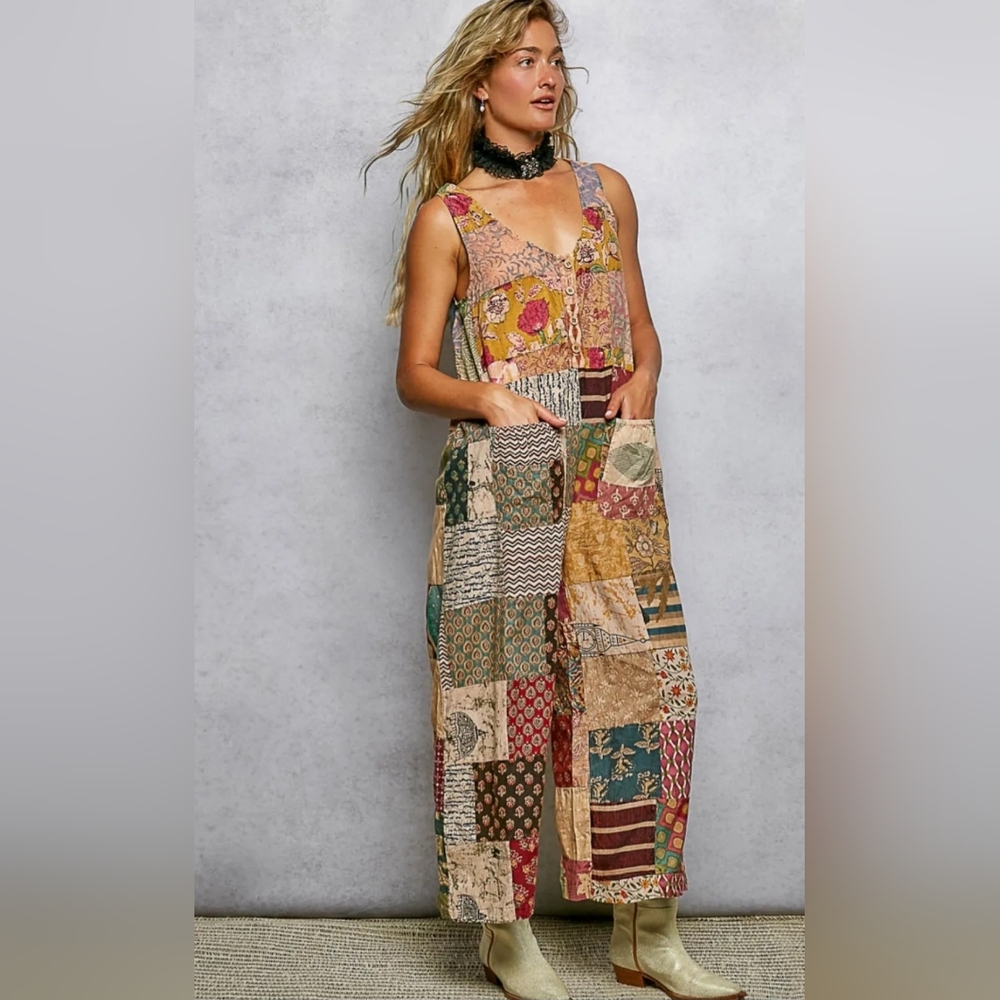 POL Patchwork Floral Multicolor Jumpsuit